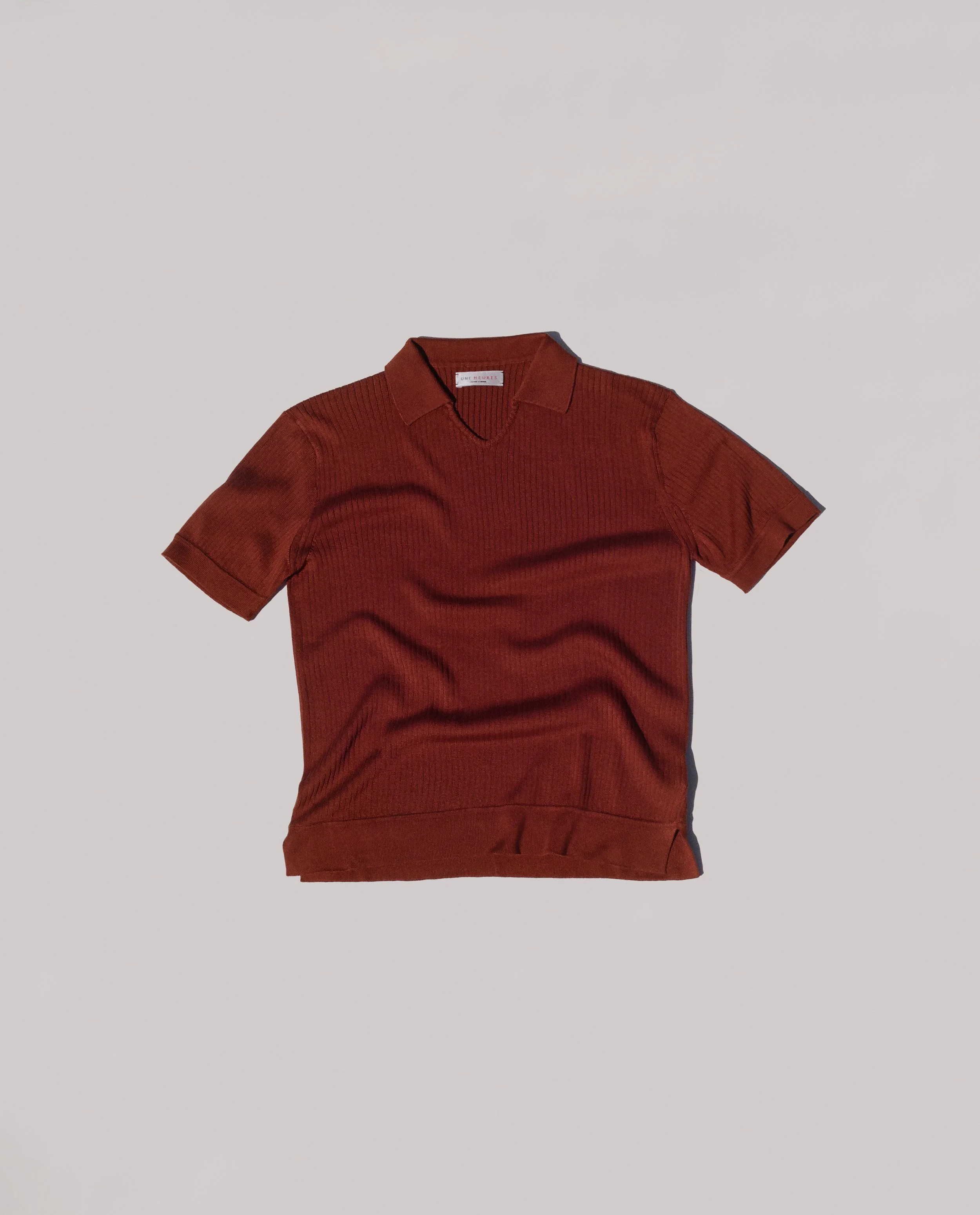 Une heures ウ ヘフ split collar silk knit Une heures split collar silk knit